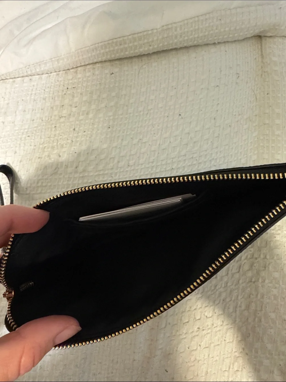 Coach Black Leather Zip Wristlet with Gold Logo